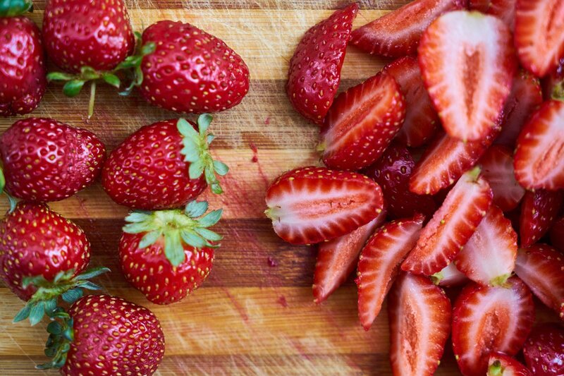 Strawberries on Cutting Board — Red, Fresh