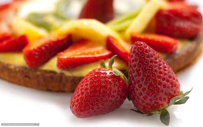 strawberries on fruit tart