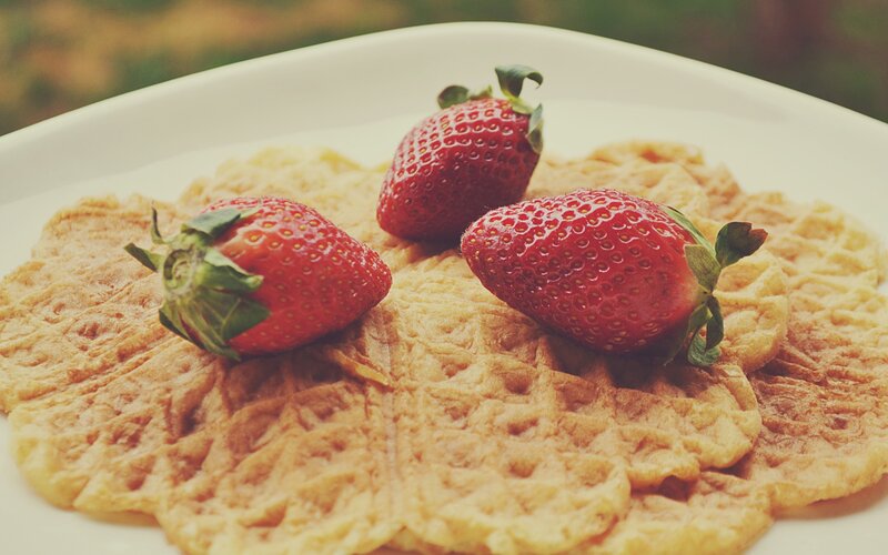 strawberries on waffles