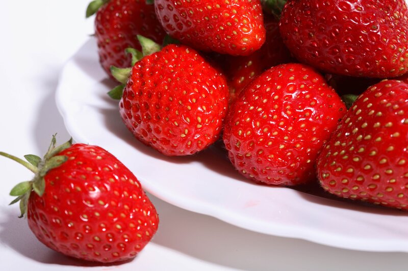 Strawberries on White Plate — Red