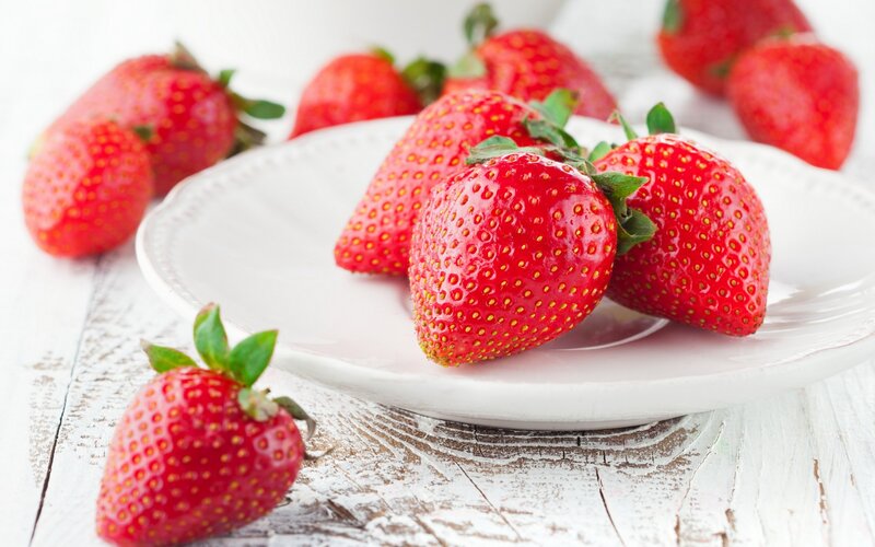 Strawberries on White Plate