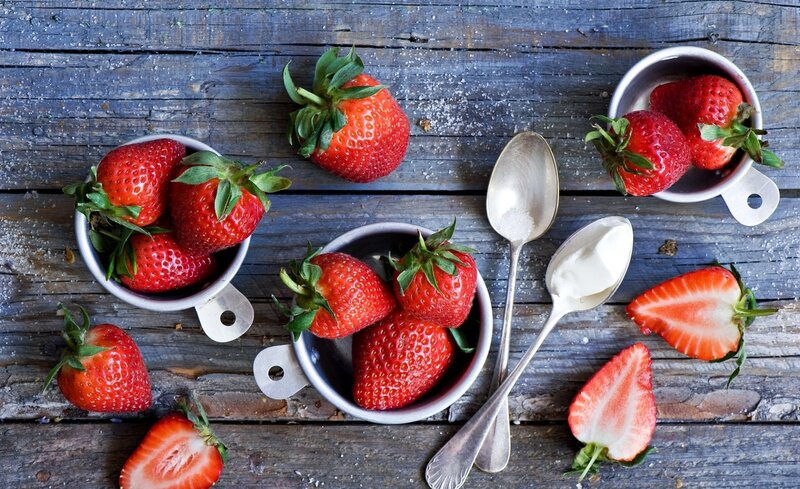 Strawberries on Wood — Red, Rustic