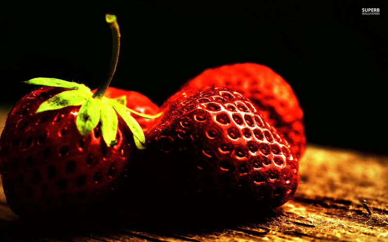 Strawberries on Wooden Surface — Red, Dramatic