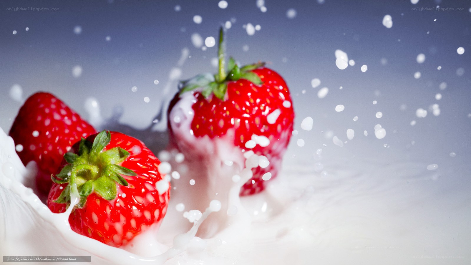 strawberries splashing in milk