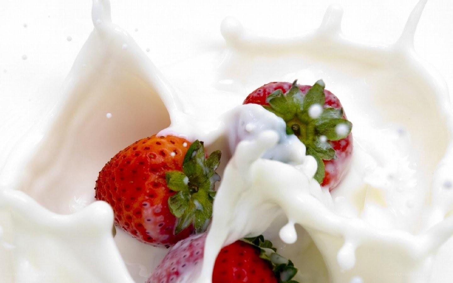 strawberries splashing in milk