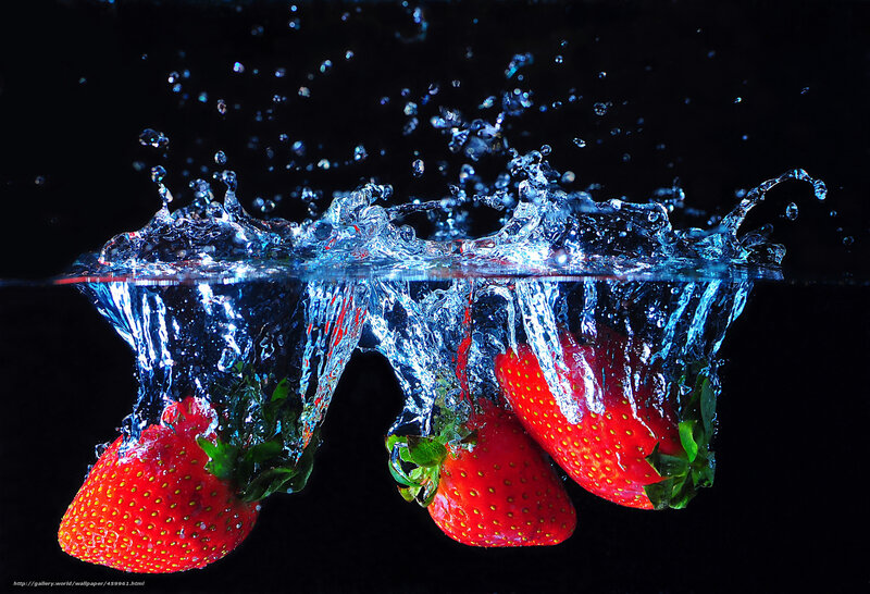 Strawberries Splashing in Water — Red, Dramatic, Photograph