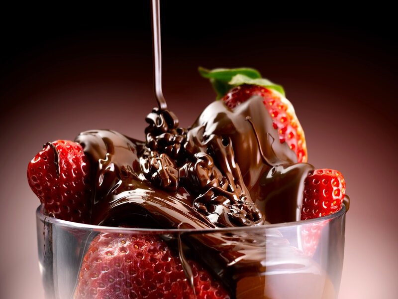 Strawberries with Chocolate — Red, Dramatic, Photograph