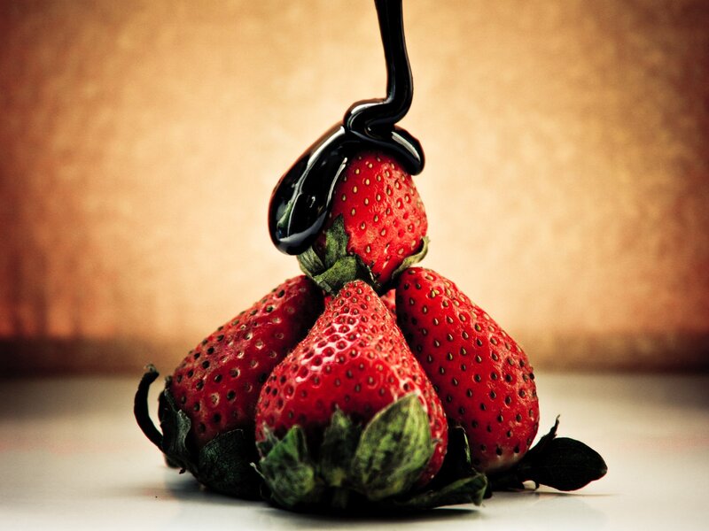 Strawberries with Chocolate — Red, Dramatic