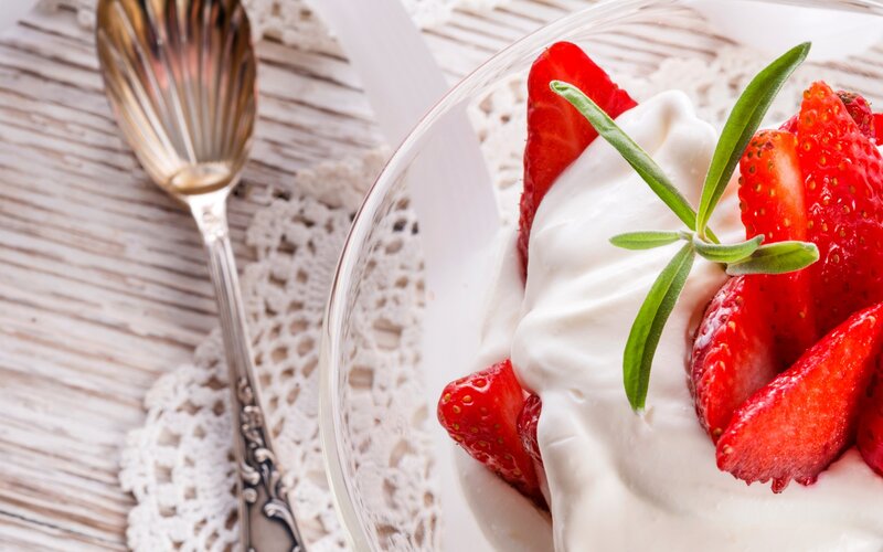 Strawberries with Cream — Red, Calm, Photograph