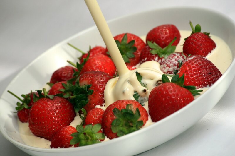 Strawberries with Cream — Red, Fresh