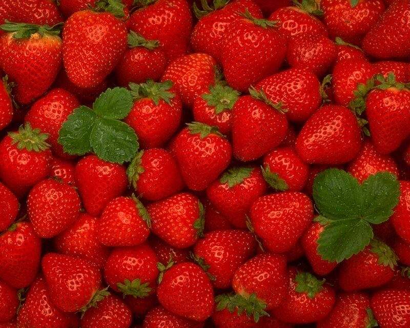 Strawberries with Green Leaves