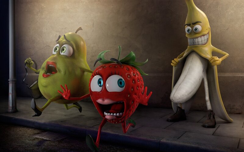 Strawberry and Banana Characters — Red, Comical