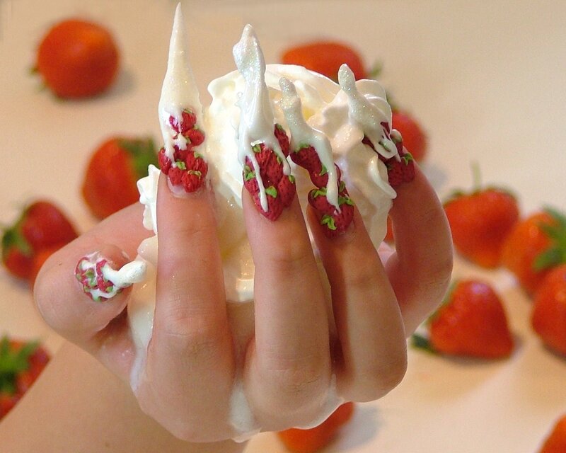 strawberry and cream nail art