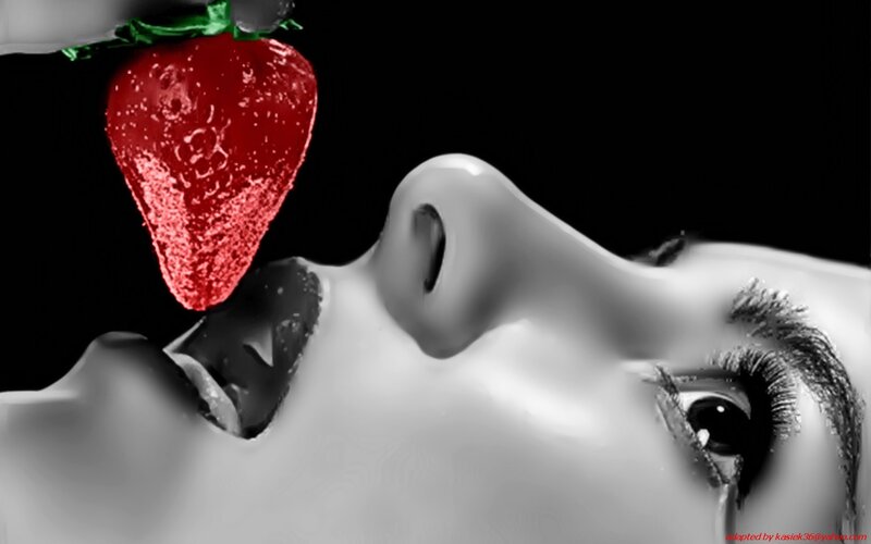 strawberry and face close-up