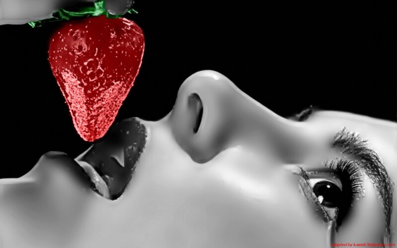 strawberry and face close-up
