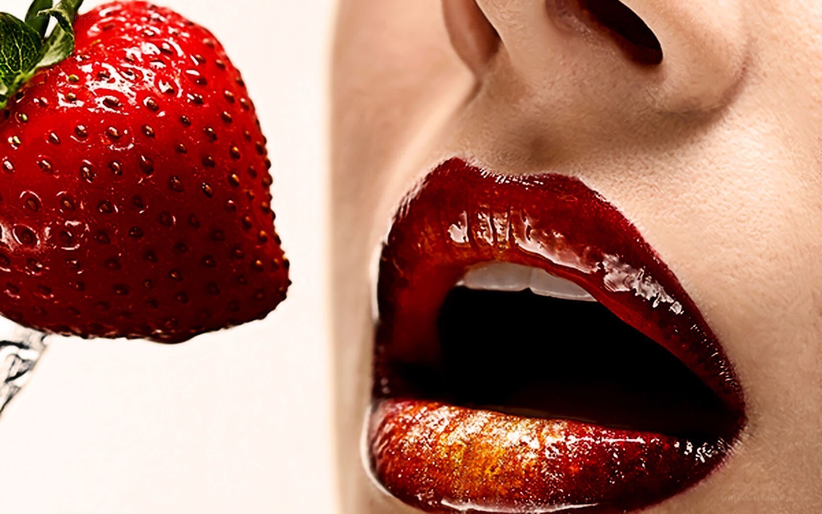 strawberry and lips close-up