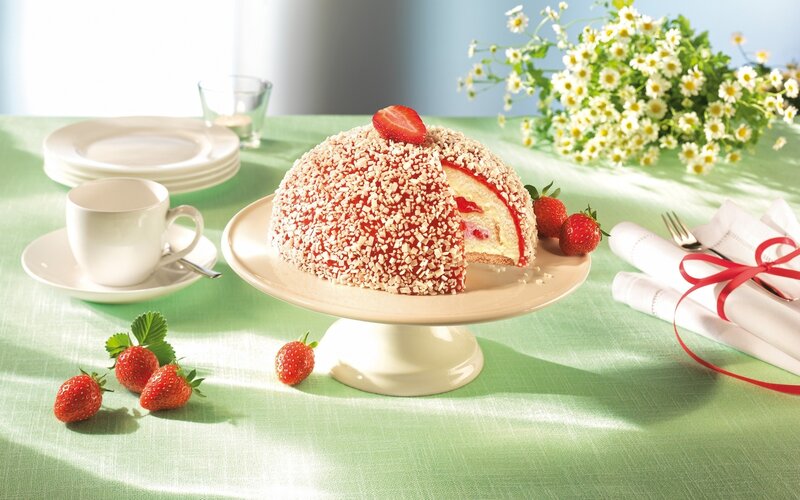 Strawberry cake on a table