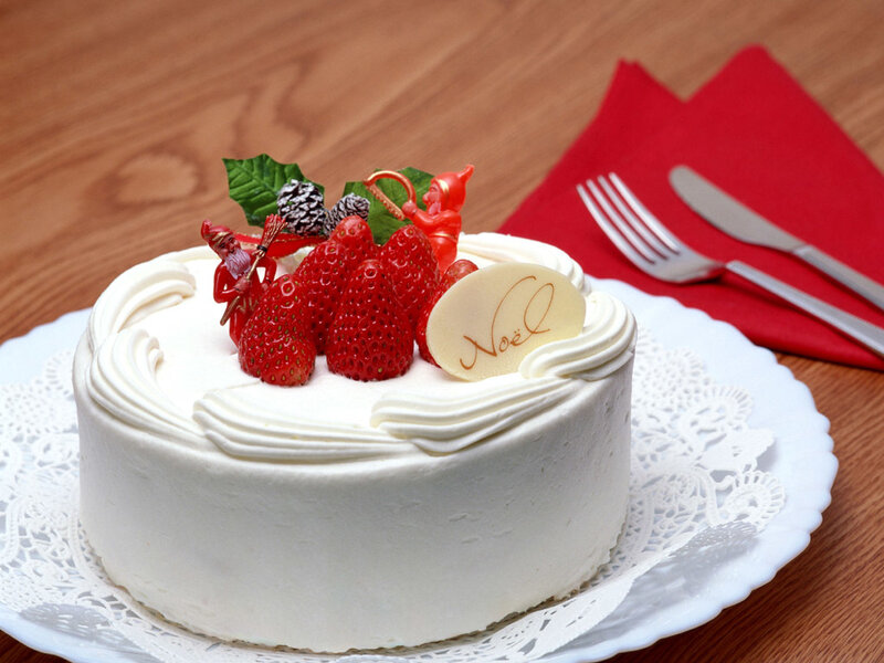 Strawberry Cake on Plate — White, Festive