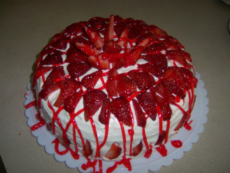 Strawberry Cake on Plate — White