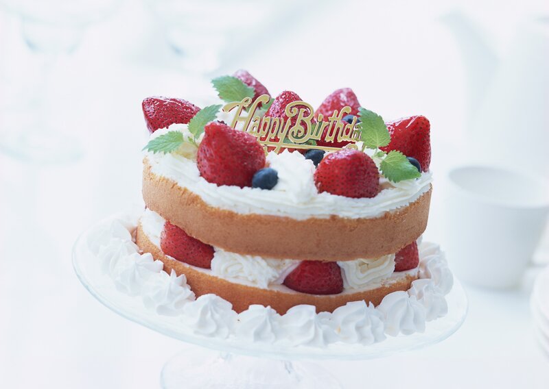 Strawberry Cake on Stand — White, Festive