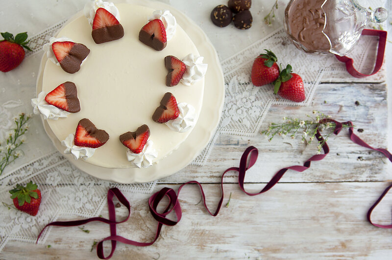 Strawberry Cake on Table — White, Sweet