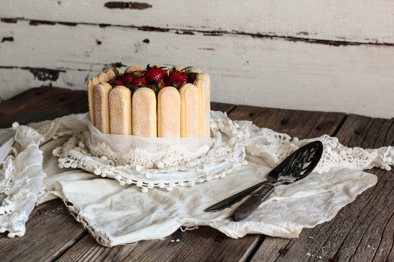 Strawberry Cake on Table — White