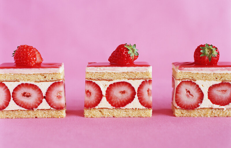 Strawberry Cake Slices — Pink, Sweet, Photograph