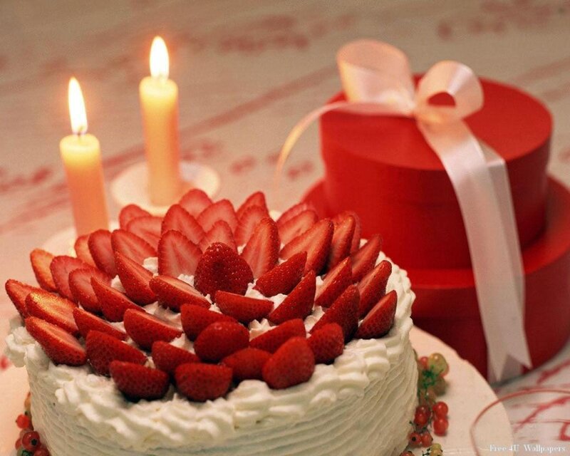 strawberry cake with candles