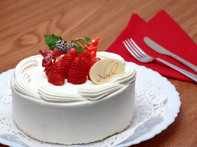 Strawberry Cake with Decorations — White, Festive