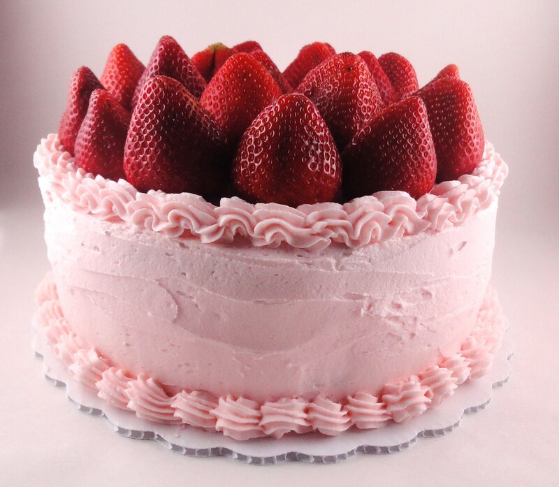 strawberry cake with pink frosting