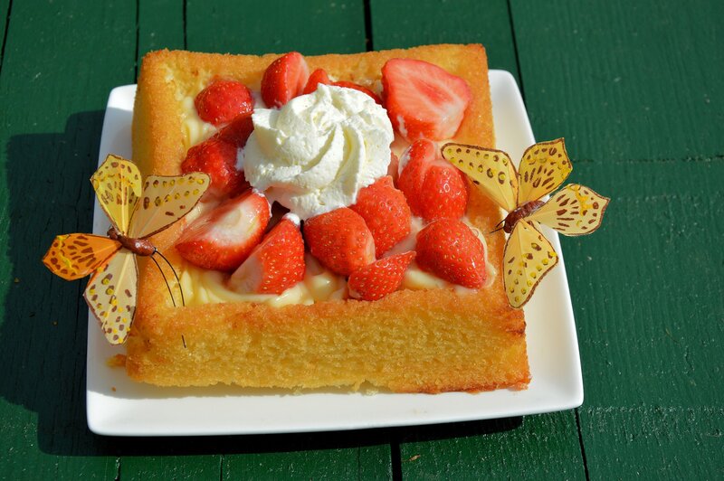 Strawberry Cake with Whipped Cream — Yellow