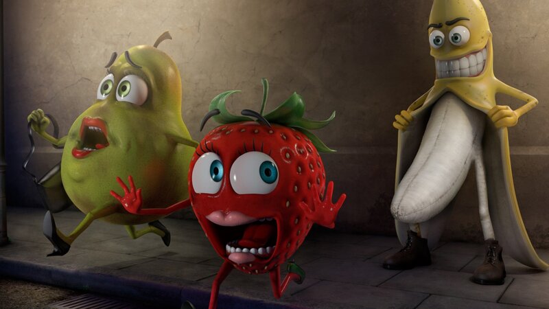 Strawberry Character Running — Red