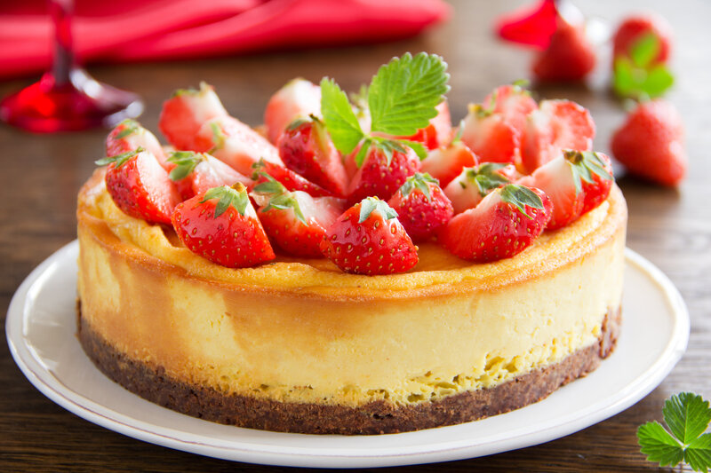 Strawberry Cheesecake — Red, Appetizing, Photograph, Strawberries, Plate