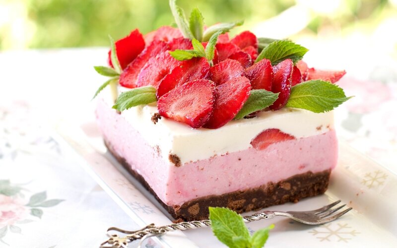 Strawberry Cheesecake Slice — Pink, Fresh, Afternoon, Photograph, Strawberries