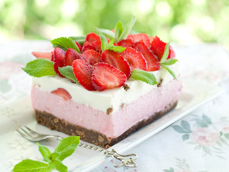 Strawberry Cheesecake Slice — Pink, Fresh, Afternoon, Photograph