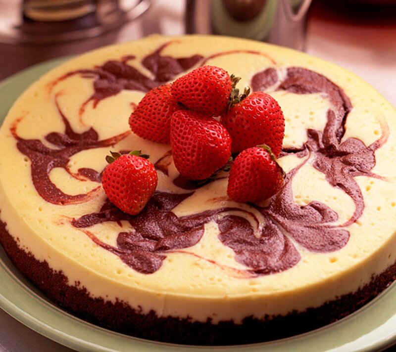 strawberry cheesecake with chocolate swirl