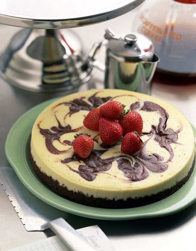 strawberry cheesecake with chocolate swirl