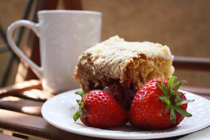 Strawberry coffee cake slice