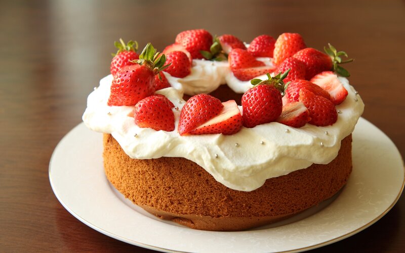 Strawberry Cream Cake — White, Appetizing, Photograph