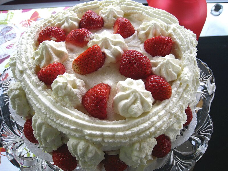 Strawberry Cream Cake — White, Festive, Afternoon