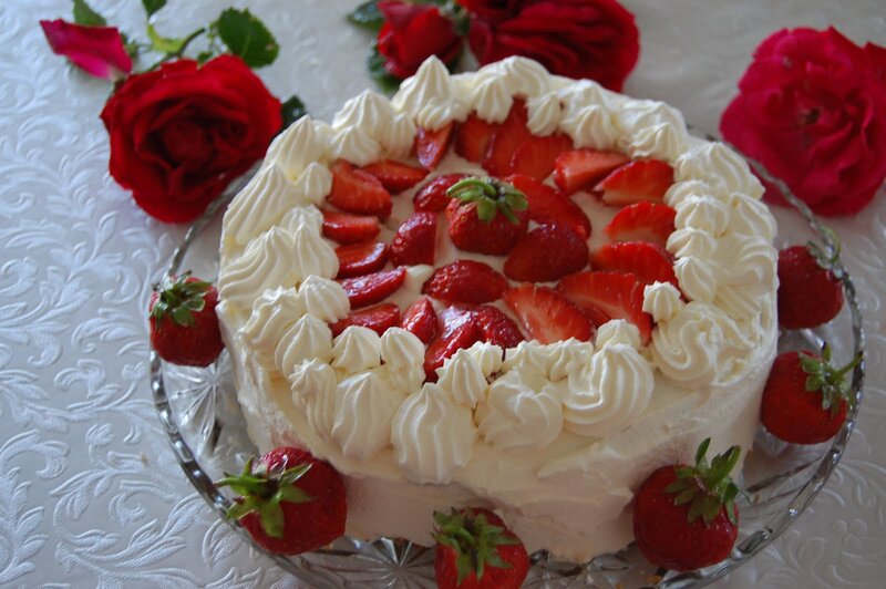 Strawberry Cream Cake — White, Festive