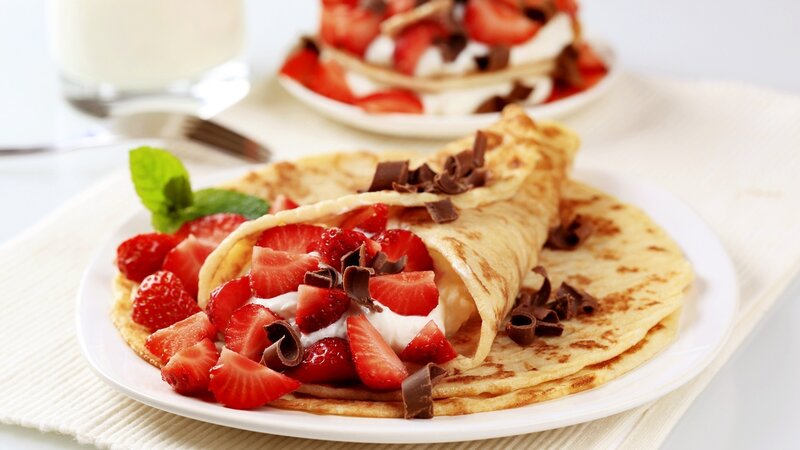 Strawberry Crepes — Red, Appetizing, Morning, Photograph