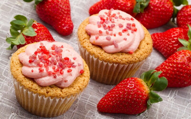 Strawberry Cupcakes — Red, Appetizing, Photograph