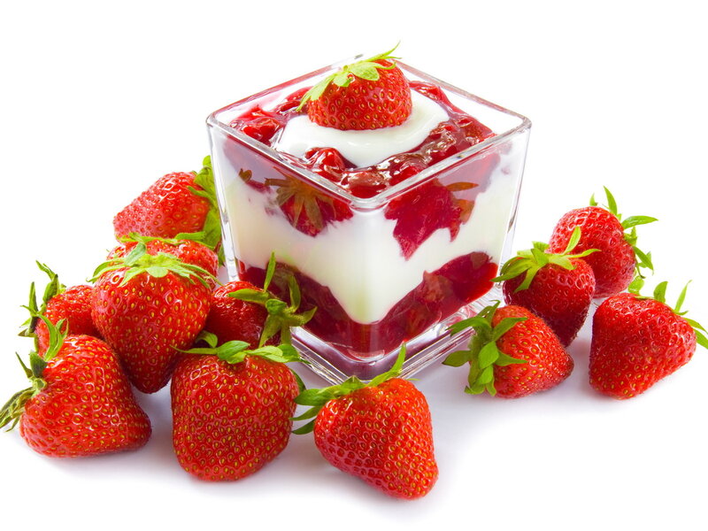 strawberry dessert in glass cup
