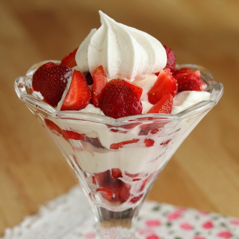 Strawberry Dessert in Glass — Red, Appetizing, Photograph, Whipped Cream