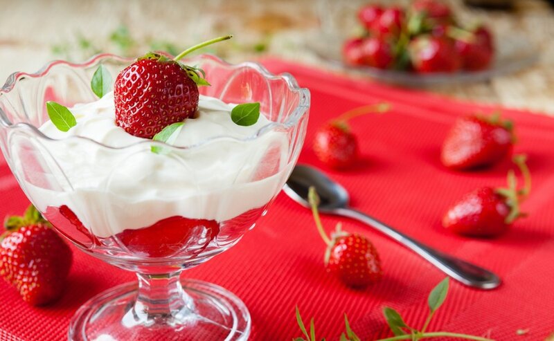 Strawberry Dessert in Glass — Red, Fresh, Photograph, Strawberries, Spoon