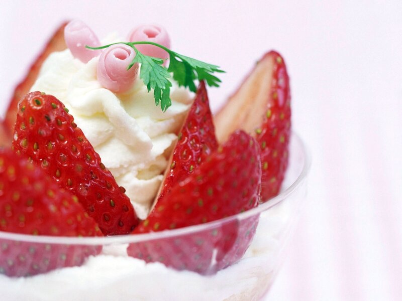 Strawberry Dessert in Glass — Red, Fresh, Photograph, Whipped Cream