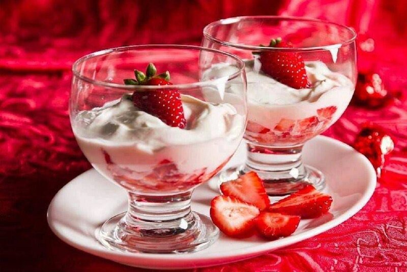 Strawberry Dessert in Glasses — Red