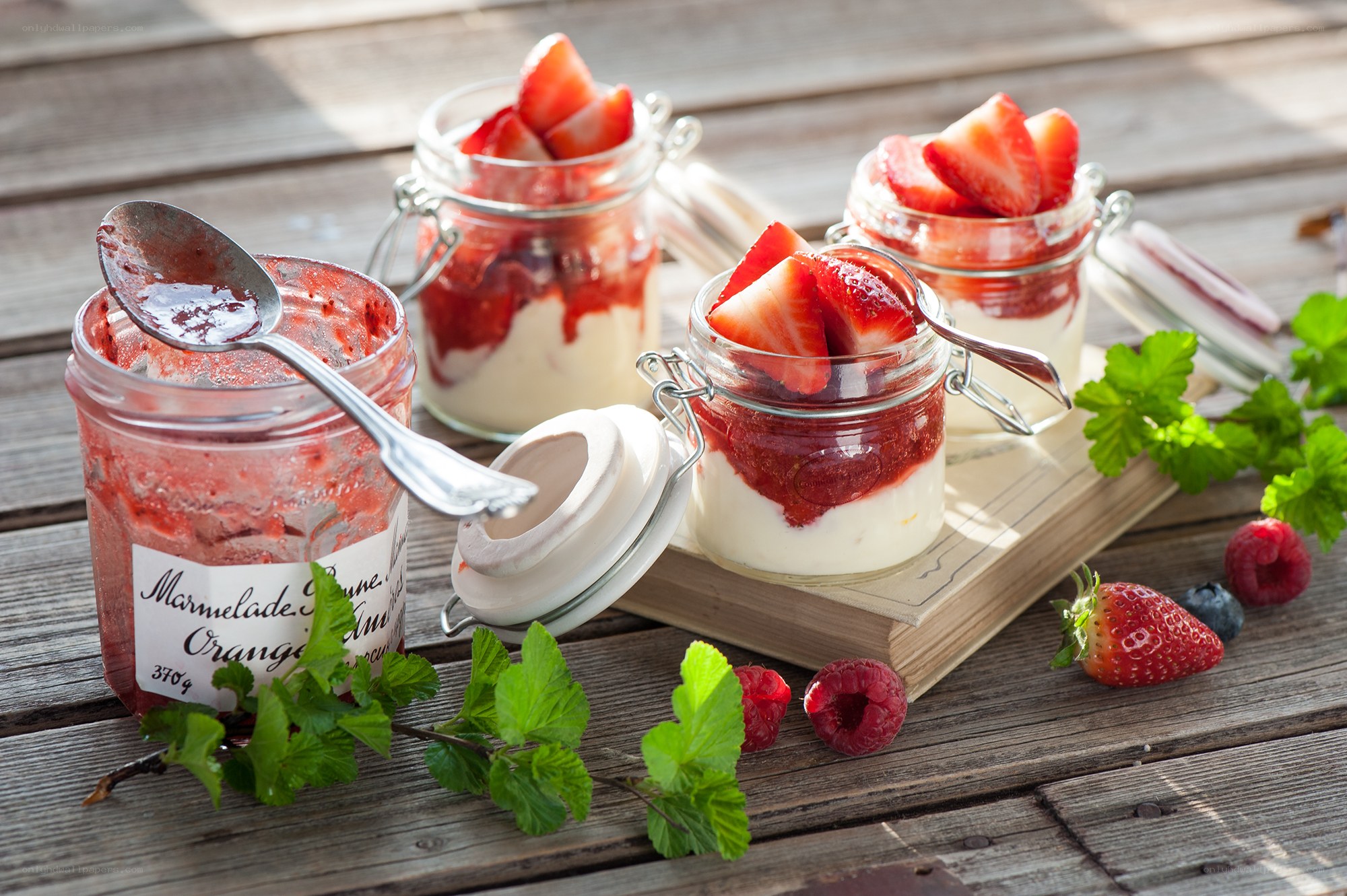 Strawberry dessert in jars