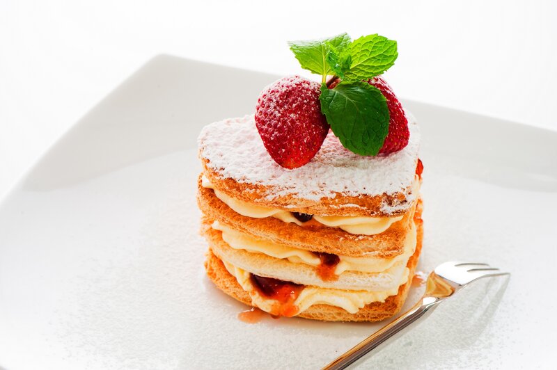 Strawberry Dessert on Plate — White, Clean